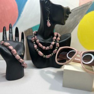 3 Piece Matching Soft Pink Stones